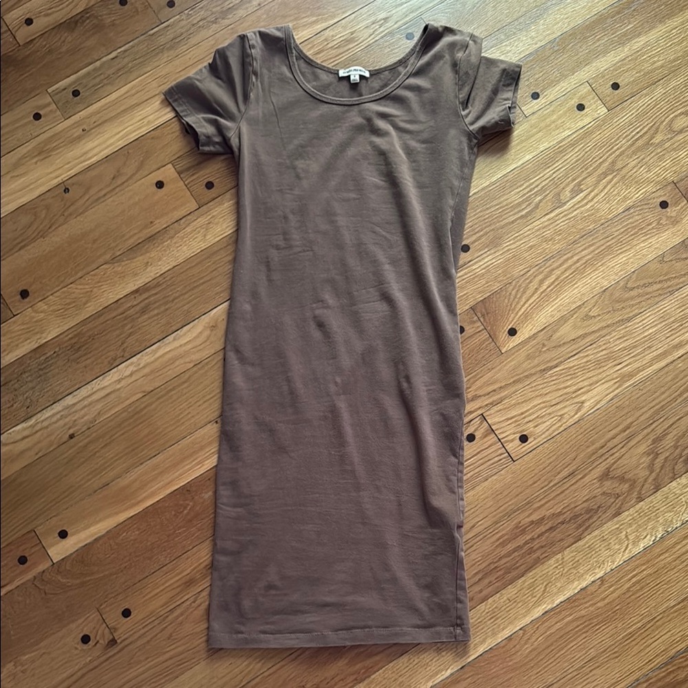 Zenana Premium Brown Short Sleeve Stretch Fitted T-Shirt Dress Small